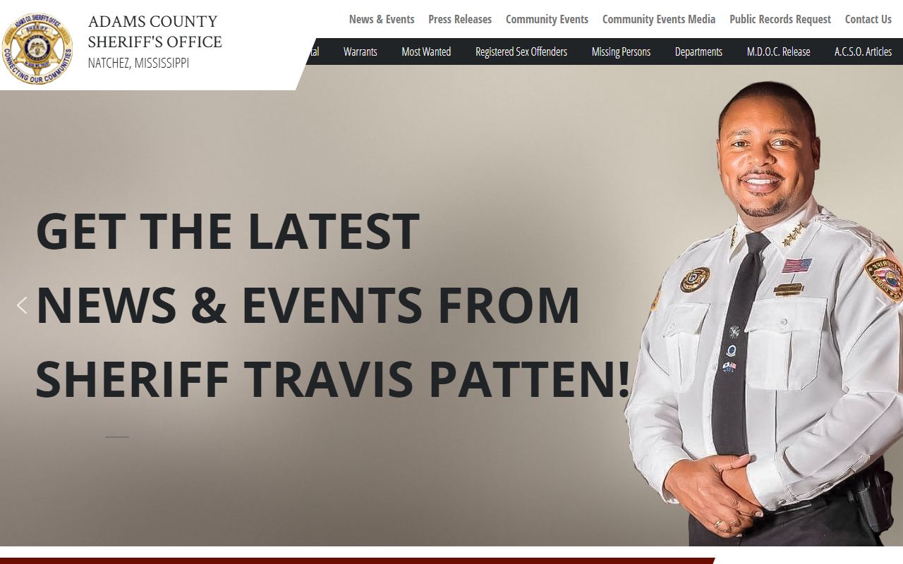 Adams County arrest records portal on the Sheriff's Office homepage