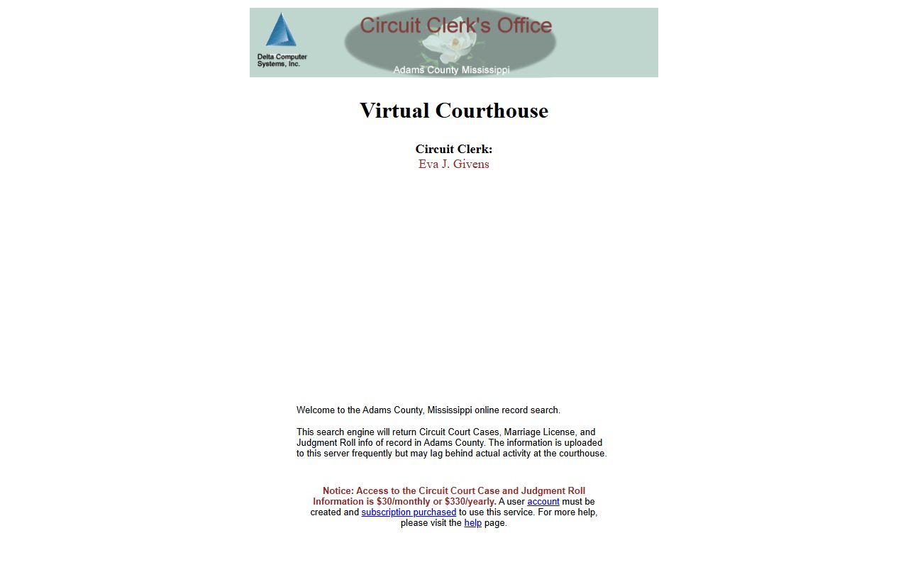 Adams County court records search landing page