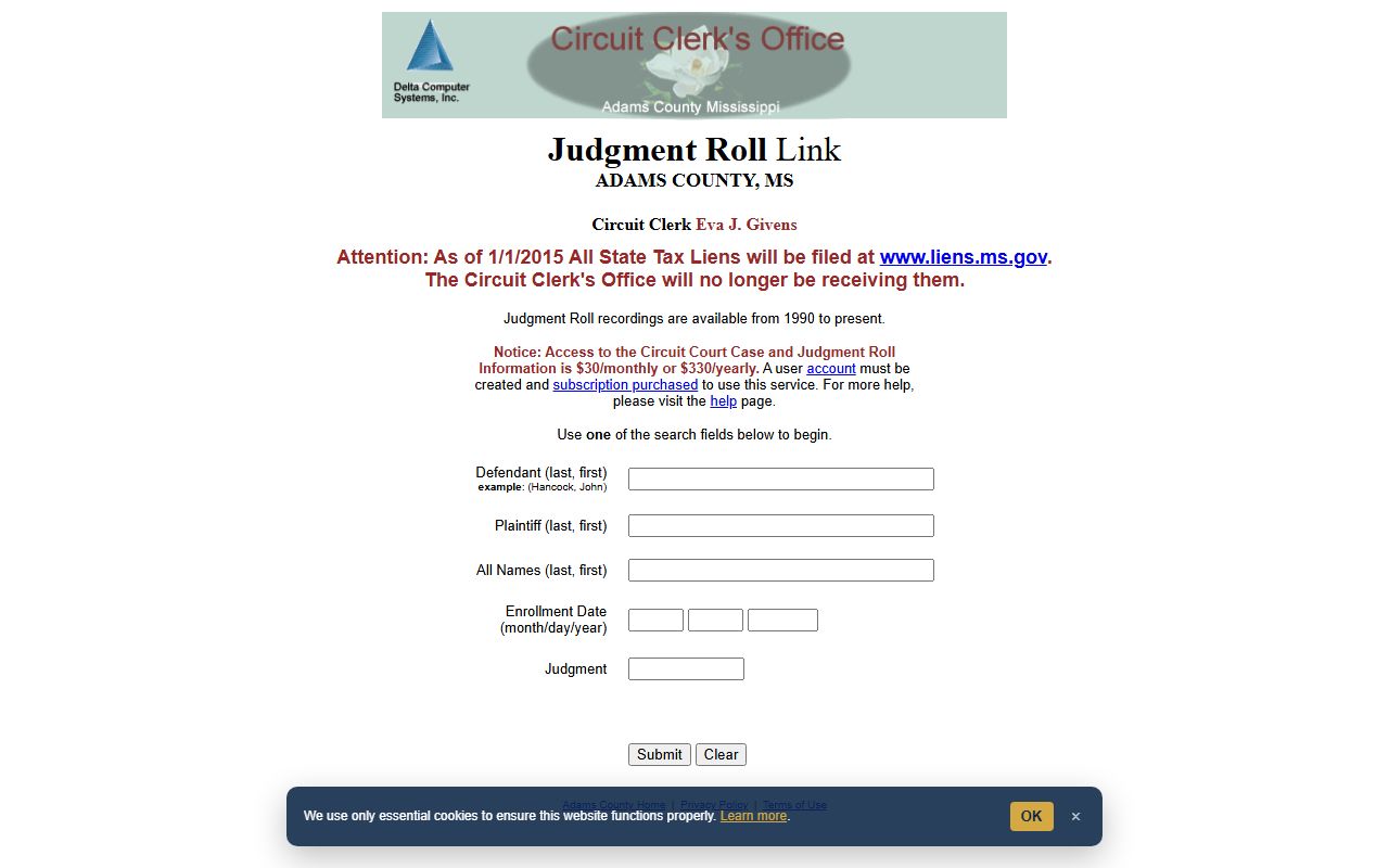 Adams County court records judgment roll search