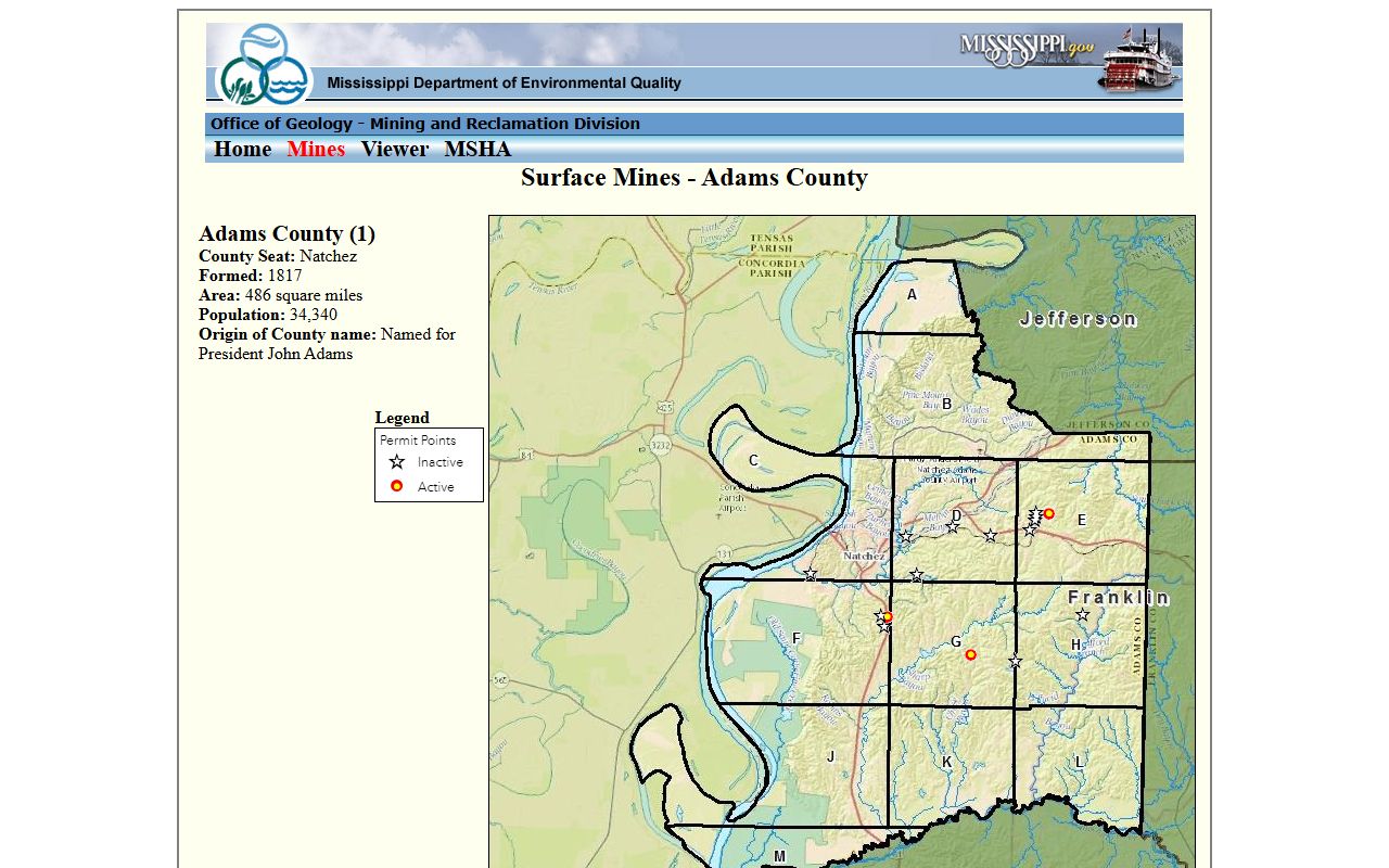 Adams County court records county facts from Mississippi DEQ
