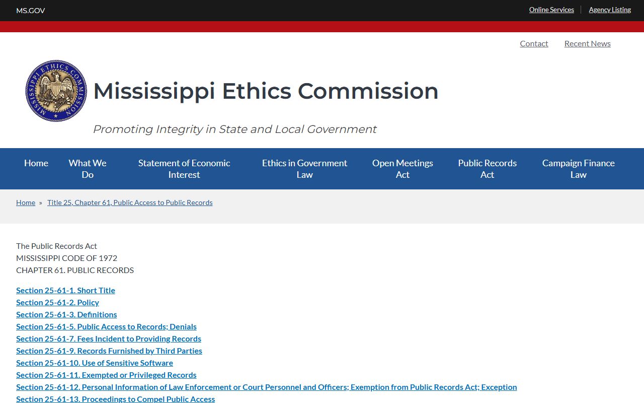Adams County court records governed by the Mississippi Public Records Act