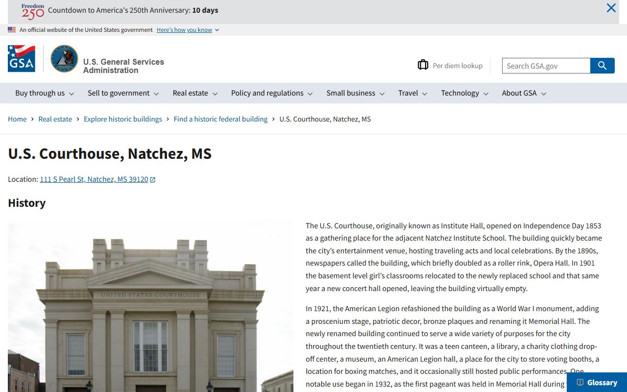 Adams County court records context near the historic Natchez federal courthouse