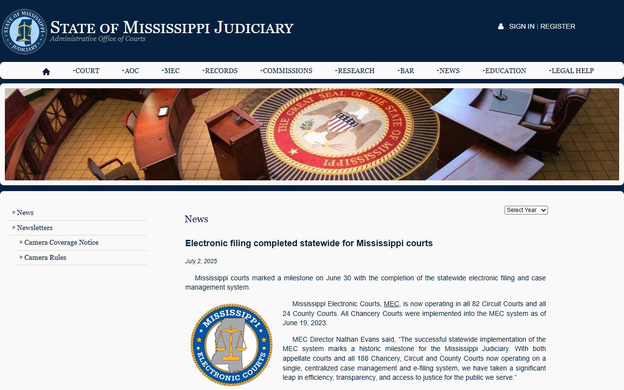 Adams County court records reached through statewide Mississippi electronic filing