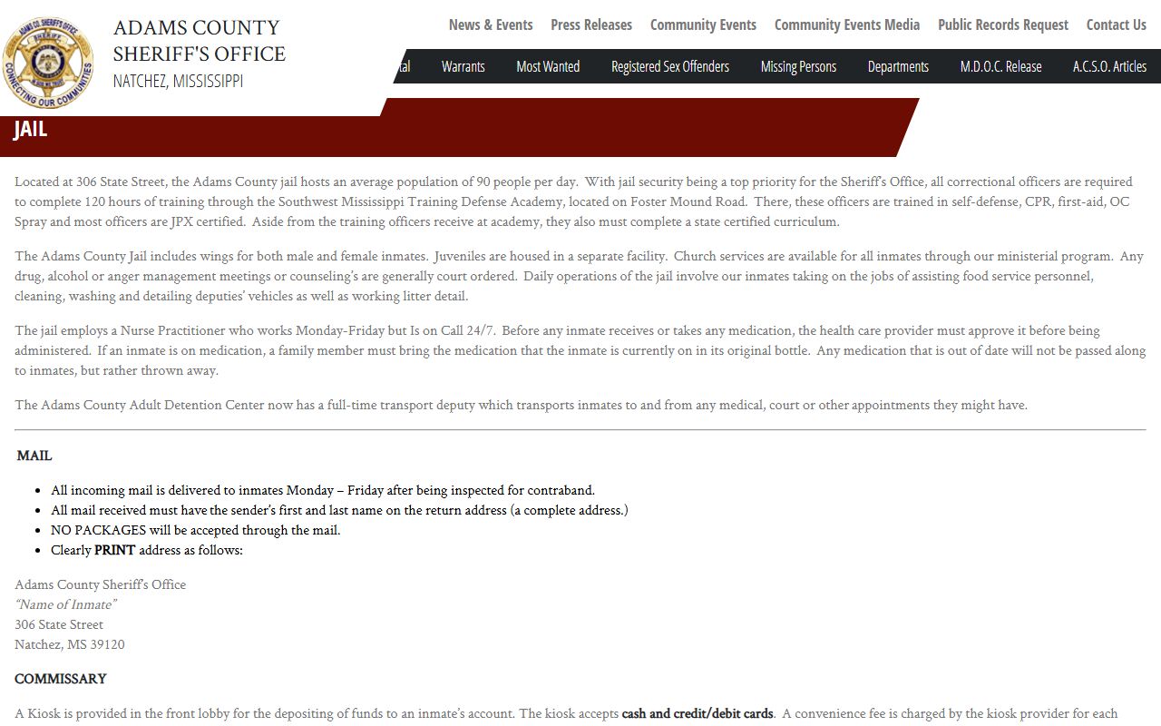 Adams County inmate records jail roster page