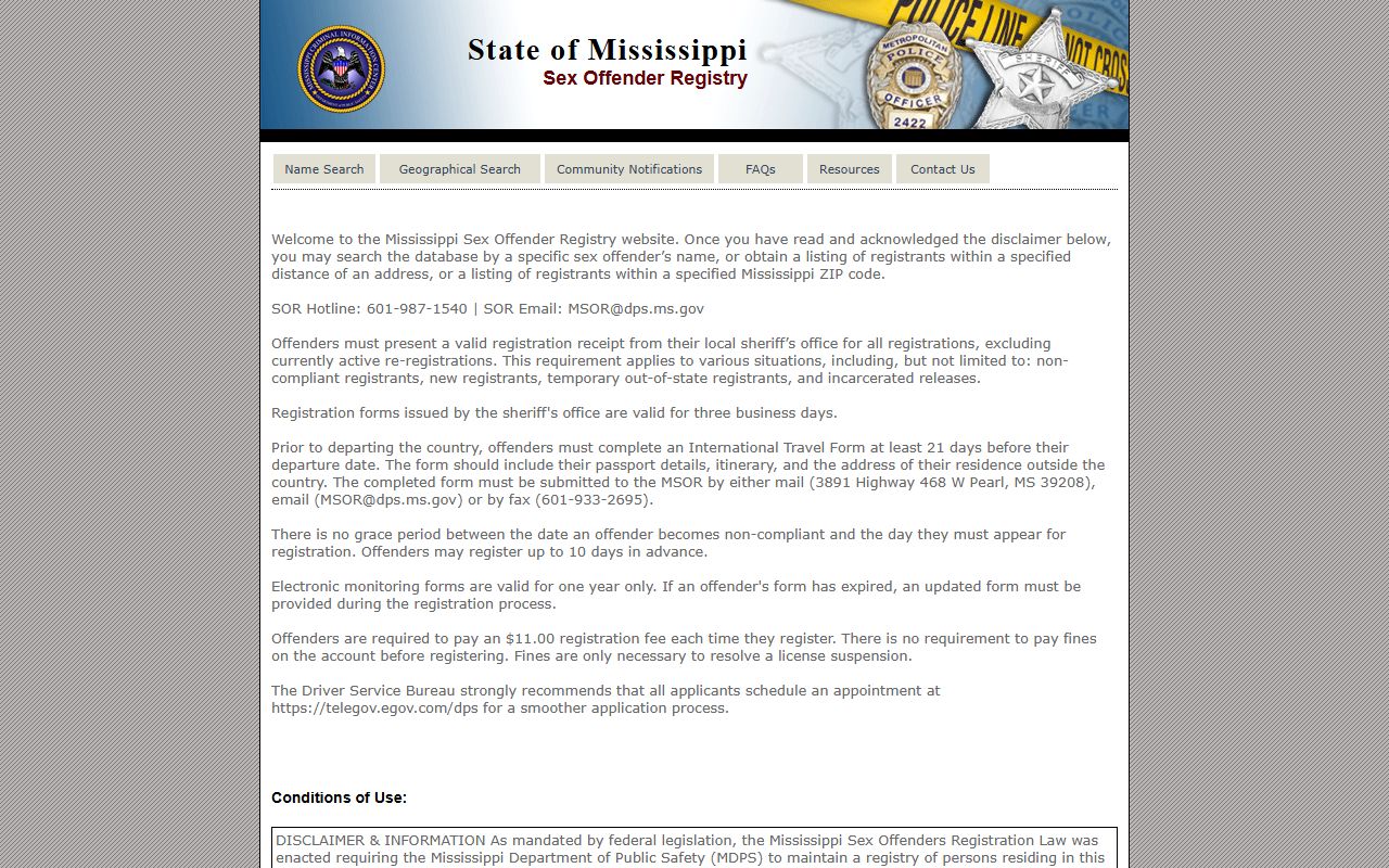 Adams County inmate records Mississippi sex offender search