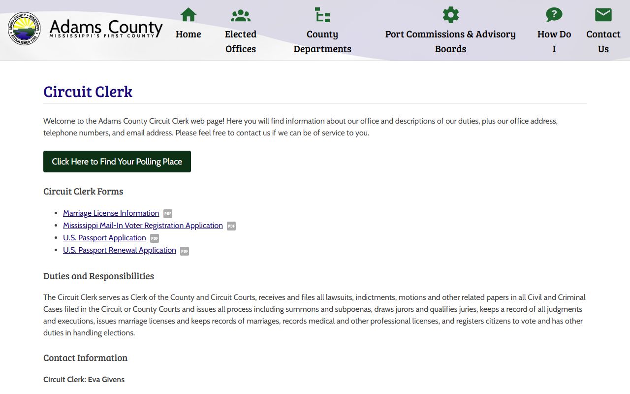 Adams County Circuit Clerk official office page