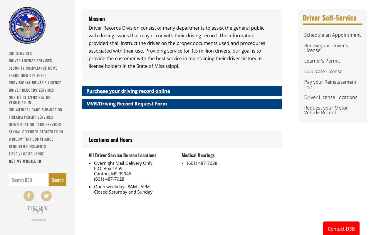 Adams County traffic court records and the Mississippi DPS driver record portal