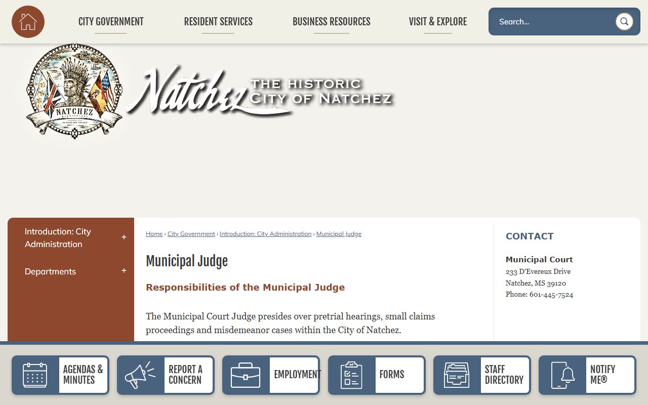 Adams County traffic court records at the Natchez Municipal Court